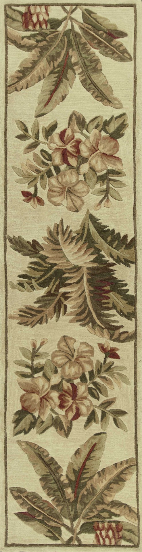 HomeRoots 5' Tropical Botanical Wool Area Rug - Hand-Tufted Ivory, Green & Brown - Elegant Home Accent 10' Runner 353007