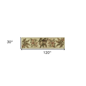 Homeroots 10' Ivory Hand Tufted Tropical Indoor Runner Rug  Wool 353007