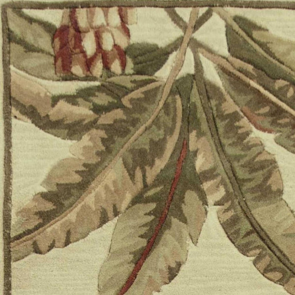 HomeRoots 5' Tropical Botanical Wool Area Rug - Hand-Tufted Ivory, Green & Brown - Elegant Home Accent 10' Runner 353007