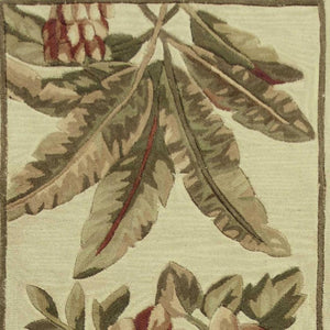 HomeRoots 5' Tropical Botanical Wool Area Rug - Hand-Tufted Ivory, Green & Brown - Elegant Home Accent 10' Runner 353007