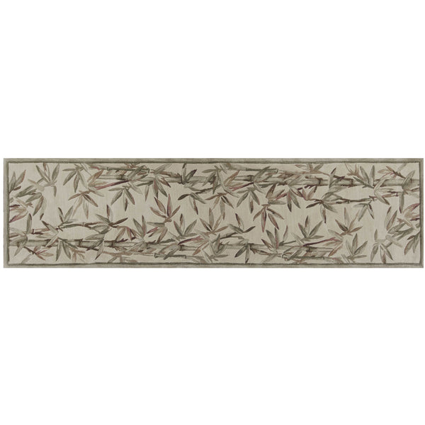 Homeroots 2' X 10' Ivory Bamboo Leaves Wool Indoor Runner Rug  Wool 353010