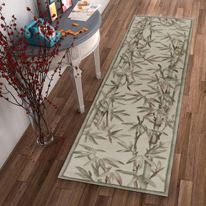 Homeroots 2' X 10' Ivory Bamboo Leaves Wool Indoor Runner Rug  Wool 353010