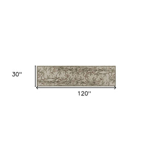 Homeroots 2' X 10' Ivory Bamboo Leaves Wool Indoor Runner Rug  Wool 353010