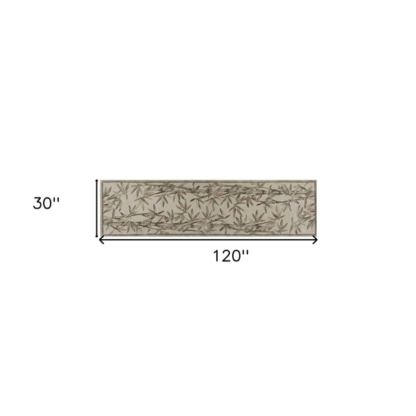 Homeroots 2' X 10' Ivory Bamboo Leaves Wool Indoor Runner Rug  Wool 353010