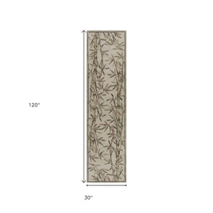 HomeRoots 5' Luxurious Hand-Tufted Wool Area Rug with Serene Botanical Leaf Design in Ivory, Green, Brown 10' Runner 353010