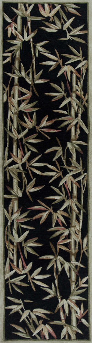 Homeroots 10' Black Hand Tufted Bordered Tropical Bamboo Indoor Runner Rug  Wool 353011