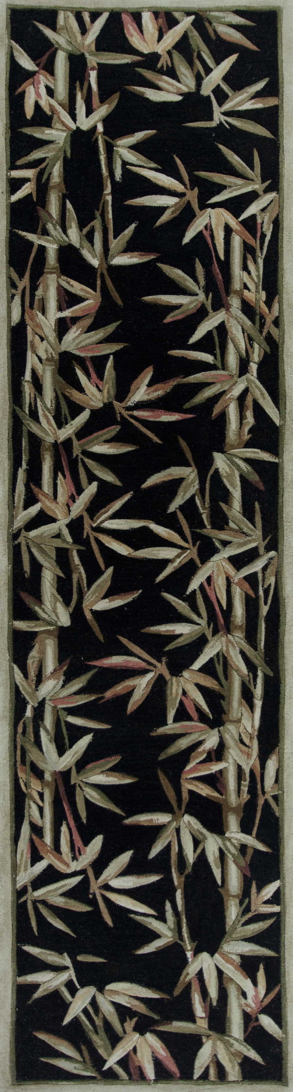 Homeroots 10' Black Hand Tufted Bordered Tropical Bamboo Indoor Runner Rug  Wool 353011