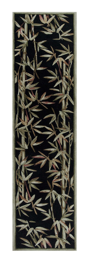 Homeroots 10' Black Hand Tufted Bordered Tropical Bamboo Indoor Runner Rug  Wool 353011