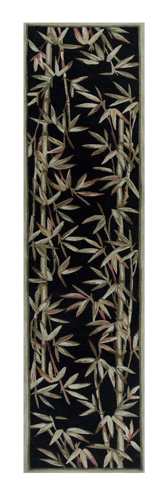 Homeroots 10' Black Hand Tufted Bordered Tropical Bamboo Indoor Runner Rug  Wool 353011