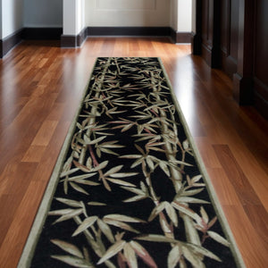 HomeRoots 5' Tropical Botanical Hand-Tufted Wool Area Rug in Black, Green & Brown - Elegant Comfort for Any Space 10' Runner 353011