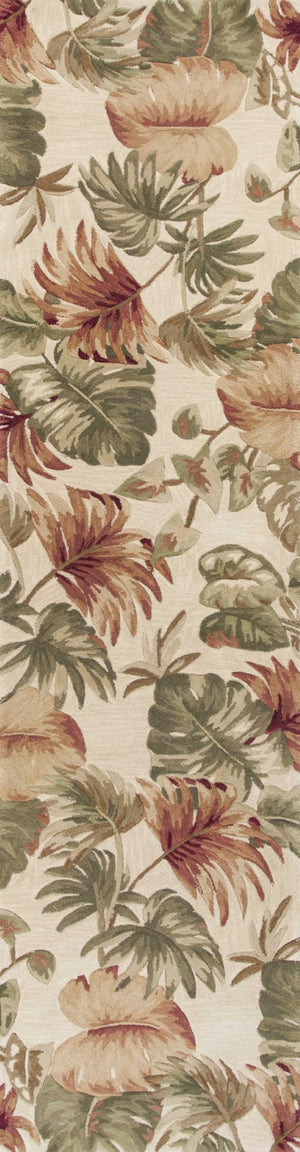 HomeRoots 5' Wool Botanical Leaves Hand-Tufted Area Rug in Beige, Green & Pink - Artisanal Charm for Your Home 10' Runner 353012