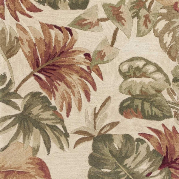 HomeRoots 5' Wool Botanical Leaves Hand-Tufted Area Rug in Beige, Green & Pink - Artisanal Charm for Your Home 10' Runner 353012