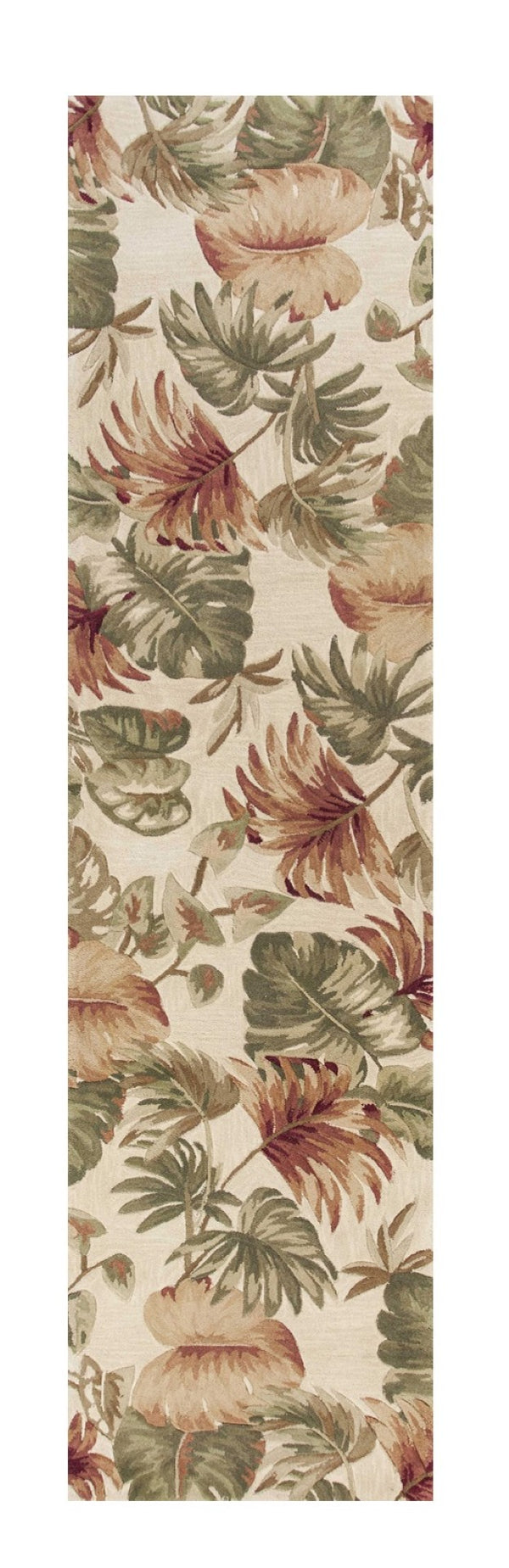 HomeRoots 5' Wool Botanical Leaves Hand-Tufted Area Rug in Beige, Green & Pink - Artisanal Charm for Your Home 10' Runner 353012