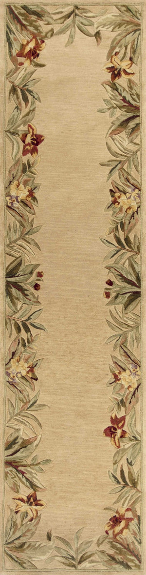 HomeRoots 5' Hand-Tufted Wool Area Rug with Tropical Floral Design – Luxurious Beige, Red & Green Elegance 10' Runner 353013