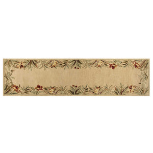 HomeRoots 5' Hand-Tufted Wool Area Rug with Tropical Floral Design – Luxurious Beige, Red & Green Elegance 10' Runner 353013