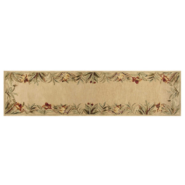 HomeRoots 5' Hand-Tufted Wool Area Rug with Tropical Floral Design – Luxurious Beige, Red & Green Elegance 10' Runner 353013