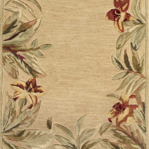HomeRoots 5' Hand-Tufted Wool Area Rug with Tropical Floral Design – Luxurious Beige, Red & Green Elegance 10' Runner 353013