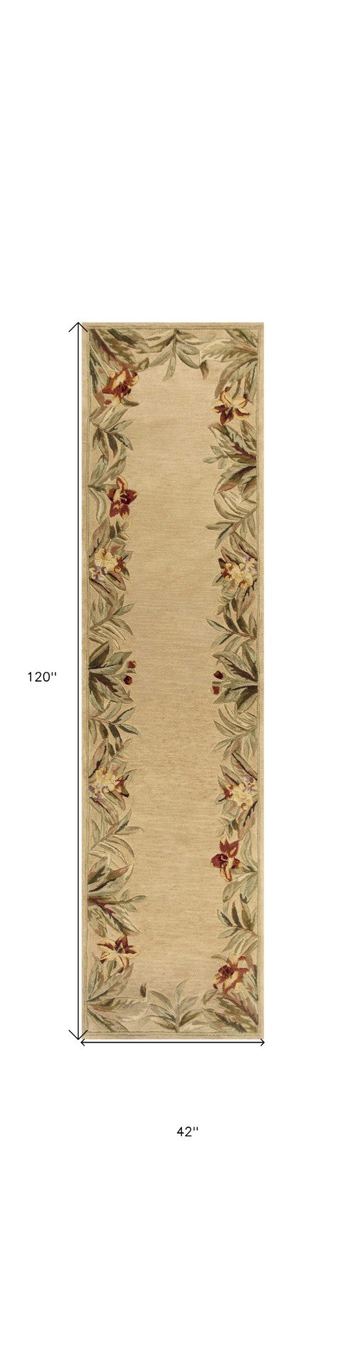 HomeRoots 5' Hand-Tufted Wool Area Rug with Tropical Floral Design – Luxurious Beige, Red & Green Elegance 10' Runner 353013