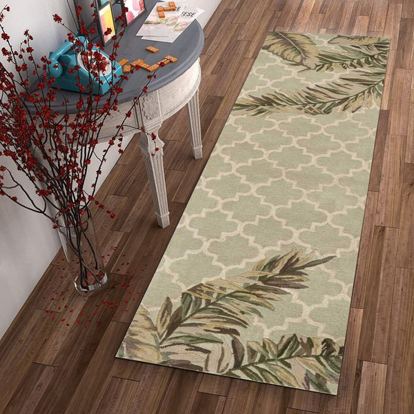 HomeRoots 5' Hand-Tufted Wool Area Rug in Sage Taupe & Green Botanical Design for Elegant Living Spaces 10' Runner 353014