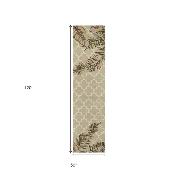 HomeRoots 5' Hand-Tufted Wool Area Rug in Sage Taupe & Green Botanical Design for Elegant Living Spaces 10' Runner 353014