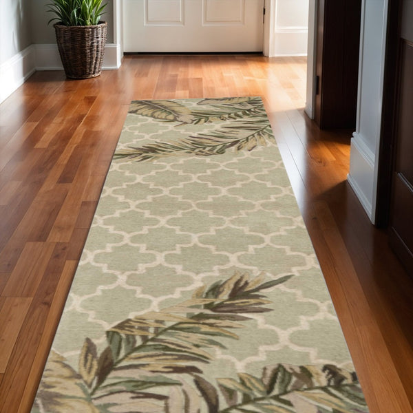 HomeRoots 5' Hand-Tufted Wool Area Rug in Sage Taupe & Green Botanical Design for Elegant Living Spaces 10' Runner 353014