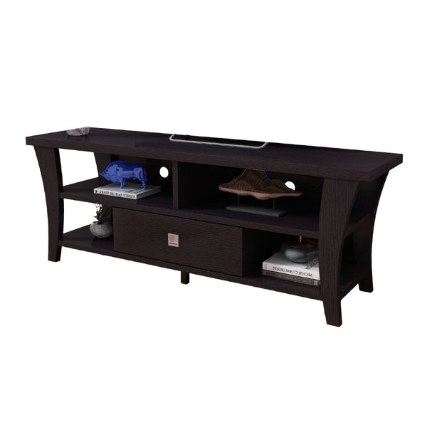 English Elm Tv Media Cabinet with Curved Wood Legs Four Open Shelves Mid-century Living Room B056P416987