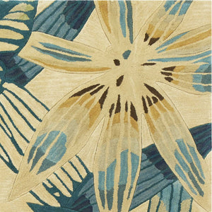 HomeRoots 5' Tropical Botanical Hand-Tufted Area Rug in Ivory, Teal & Green - Soft Wool for Cozy Spaces 10' Runner 353015