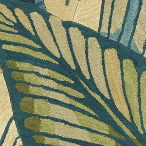 HomeRoots 5' Tropical Botanical Hand-Tufted Area Rug in Ivory, Teal & Green - Soft Wool for Cozy Spaces 10' Runner 353015