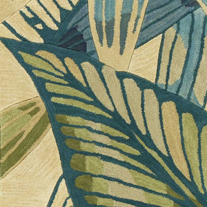HomeRoots 5' Tropical Botanical Hand-Tufted Area Rug in Ivory, Teal & Green - Soft Wool for Cozy Spaces 10' Runner 353015
