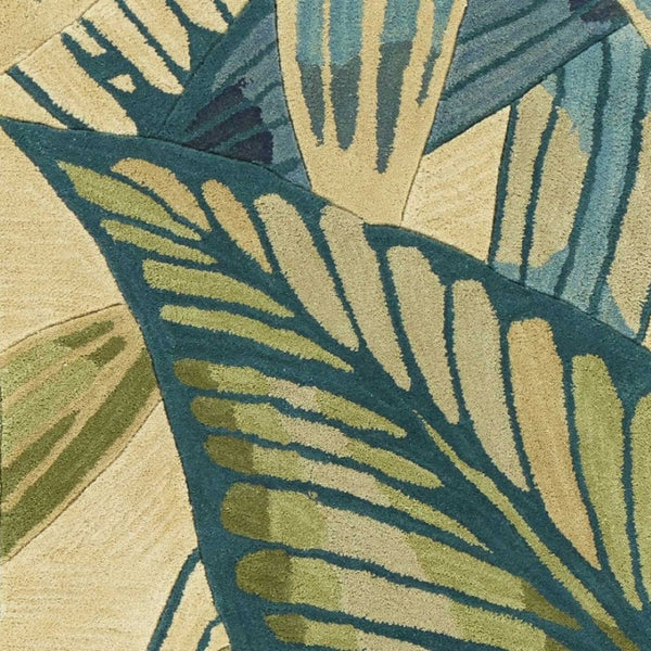 HomeRoots 5' Tropical Botanical Hand-Tufted Area Rug in Ivory, Teal & Green - Soft Wool for Cozy Spaces 10' Runner 353015