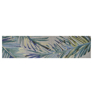 Homeroots 2' X 10' Grey Or Blue Tropical Leaves Wool Indoor Runner Rug  Wool 353016