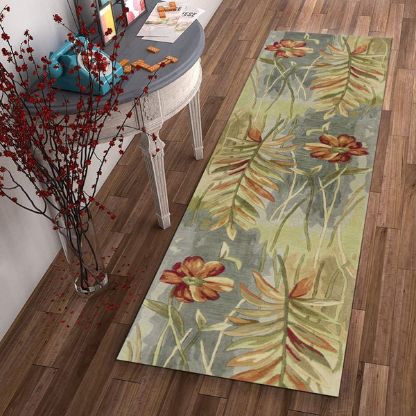 HomeRoots 5' Tropical Botanical Hand-Tufted Wool Area Rug in Blue and Green - Plush Comfort & Style 10' Runner 353017