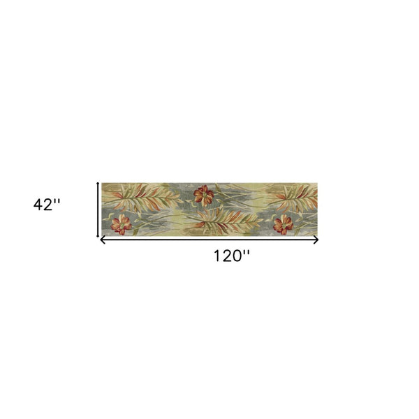 HomeRoots 5' Tropical Botanical Hand-Tufted Wool Area Rug in Blue and Green - Plush Comfort & Style 10' Runner 353017