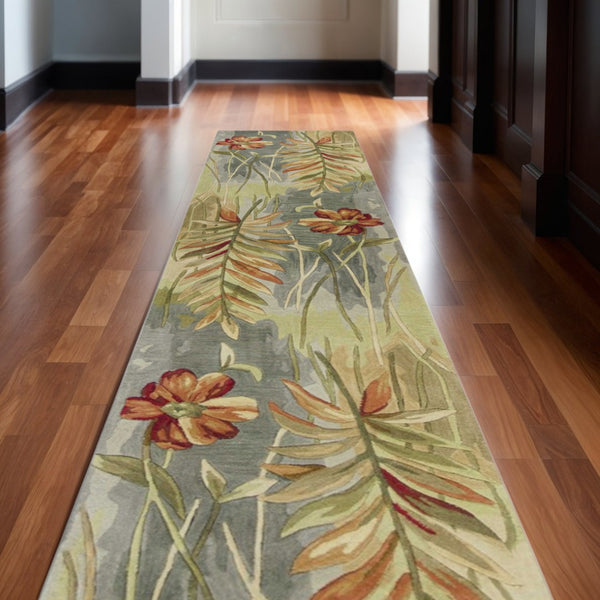 HomeRoots 5' Tropical Botanical Hand-Tufted Wool Area Rug in Blue and Green - Plush Comfort & Style 10' Runner 353017