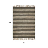 Homeroots 5' X 7' Brown And Beige Striped Hand Woven Area Rug Slate Ivory Jute 353021