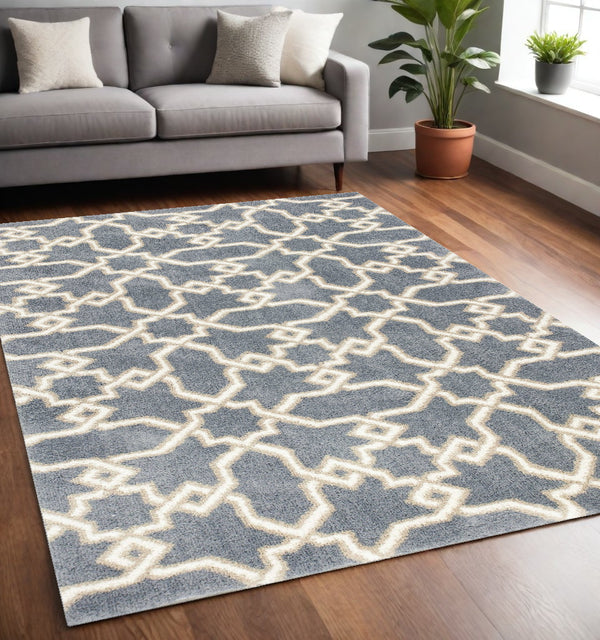Homeroots 5' X 8' Slate Blue Geometric Pattern Microfiber Indoor Area Rug  Microfiber 353039