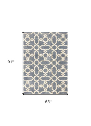 Homeroots 5' X 8' Slate Blue Geometric Pattern Microfiber Indoor Area Rug  Microfiber 353039