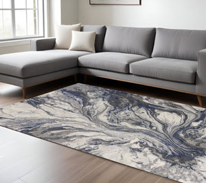 HomeRoots 8' Blue and Gray Abstract Area Rug - Contemporary Design for Stylish Living Spaces, Easy Care & Durability 6' X 9' 353058