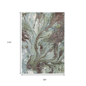 HomeRoots 7' Abstract Area Rug in Calming Green & Brown Tones - Durable, Stylish, Perfect for High-Traffic Spaces 7' X 10' 353059