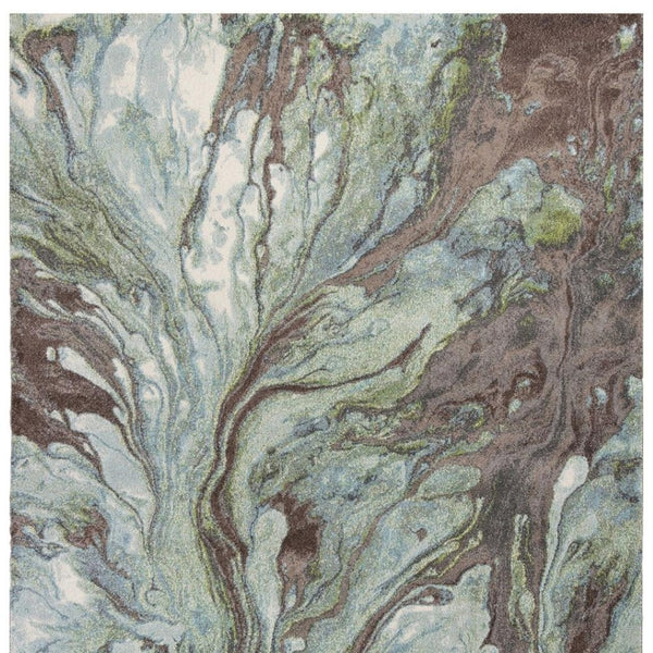 HomeRoots 7' Abstract Area Rug in Calming Green & Brown Tones - Durable, Stylish, Perfect for High-Traffic Spaces 7' X 10' 353059