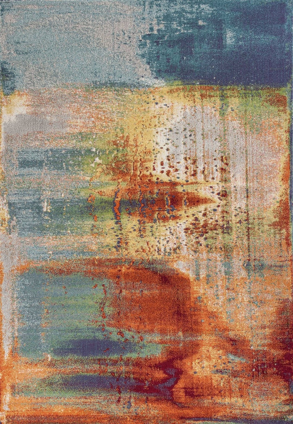 HomeRoots 8' Blue, Rust, and Orange Abstract Area Rug - Modern Design for Durable Living Room Style and Comfort 6' X 9' 353060