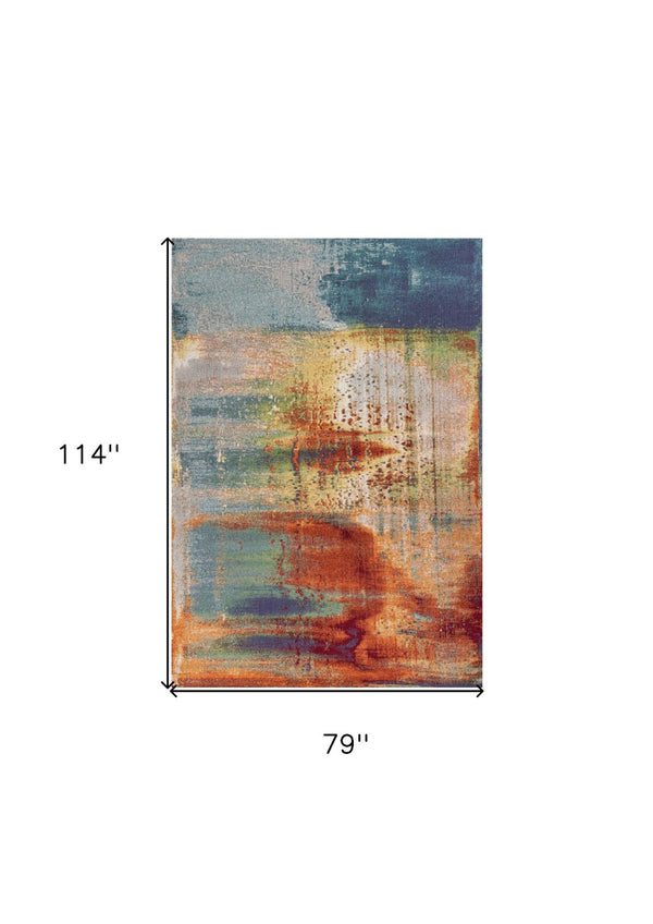 HomeRoots 8' Blue, Rust, and Orange Abstract Area Rug - Modern Design for Durable Living Room Style and Comfort 6' X 9' 353060