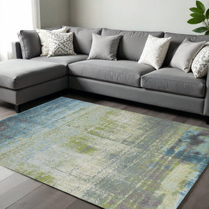 HomeRoots 7' Modern Abstract Area Rug in Blue and Green - Soft, Durable, Stain-Resistant for High-Traffic Areas 7' X 10' 353061