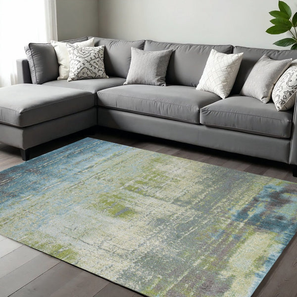 HomeRoots 7' Modern Abstract Area Rug in Blue and Green - Soft, Durable, Stain-Resistant for High-Traffic Areas 7' X 10' 353061