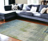 Homeroots 7' X 10' Blue Green Machine Woven Abstract Brushstroke Indoor Area Rug  Polypropylene 353061