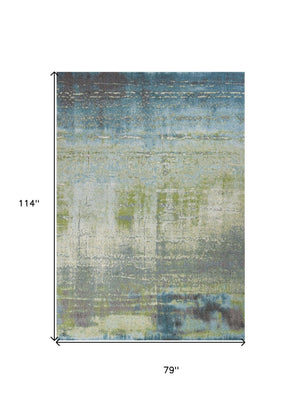 HomeRoots 7' Modern Abstract Area Rug in Blue and Green - Soft, Durable, Stain-Resistant for High-Traffic Areas 7' X 10' 353061