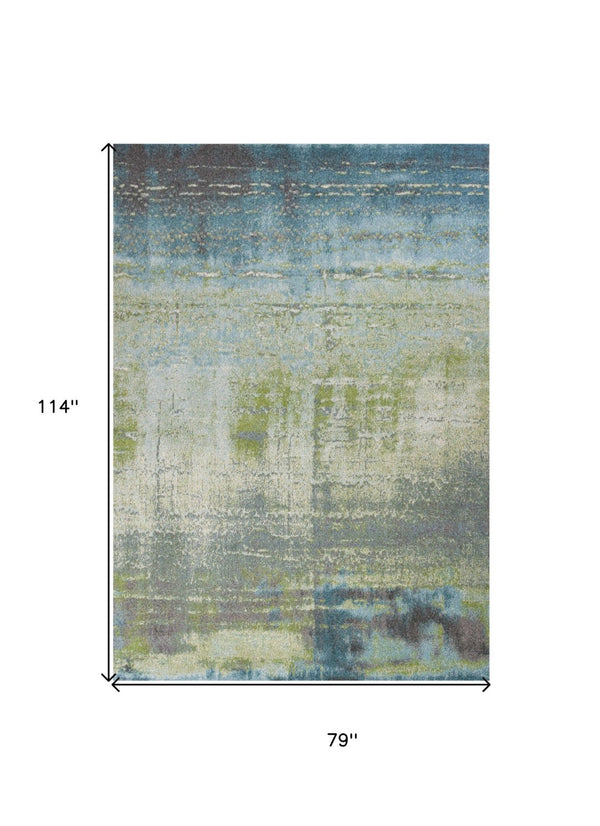 HomeRoots 7' Modern Abstract Area Rug in Blue and Green - Soft, Durable, Stain-Resistant for High-Traffic Areas 7' X 10' 353061