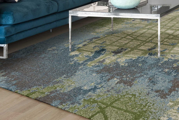HomeRoots 8' Contemporary Green Blue Abstract Area Rug - Durable Machine Woven Design for Modern Interiors 6' X 9' 353062