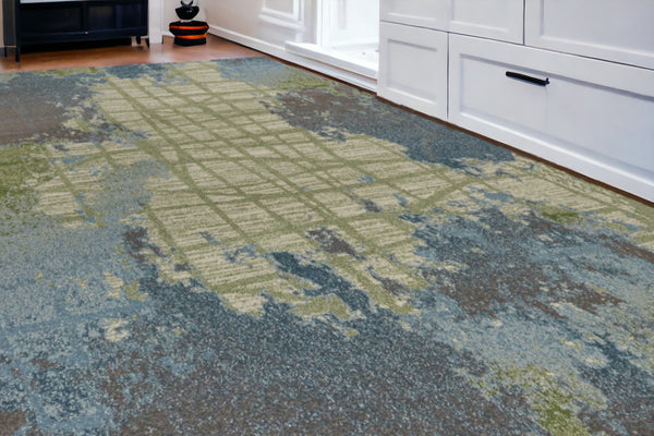 HomeRoots 8' Contemporary Green Blue Abstract Area Rug - Durable Machine Woven Design for Modern Interiors 6' X 9' 353062