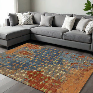 HomeRoots 7' Bold Blue, Red & Orange Abstract Area Rug - Durable, Stylish, Perfect for Modern Living Spaces 7' X 10' 353063